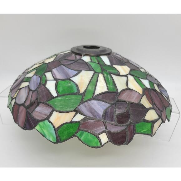 Vintage Tiffany Style Stained Slag Glass Lampshade 14" Dia x 4.5" T - Picture 2 of 8